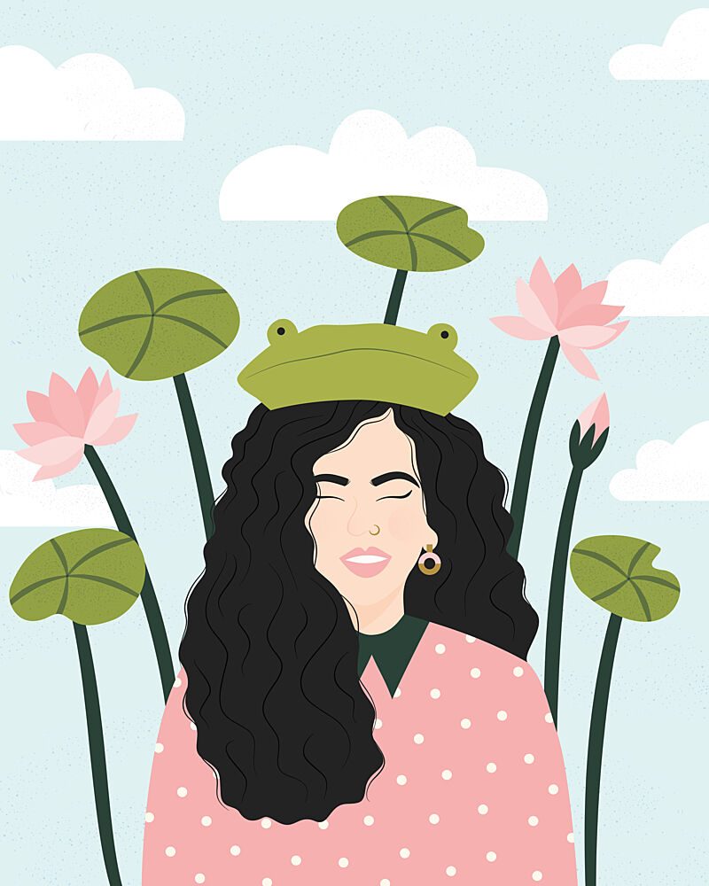 Lotus Frog Hat Dream art print by Artprink for $57.95 CAD