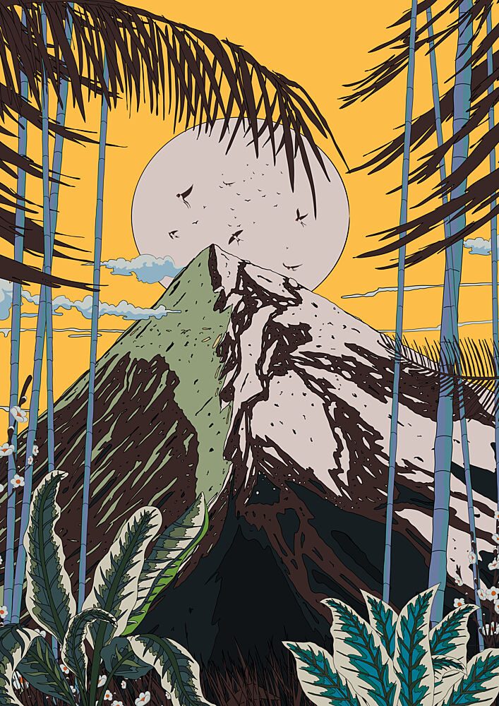 Tropical Mountain Moon art print by Nicholas for $57.95 CAD