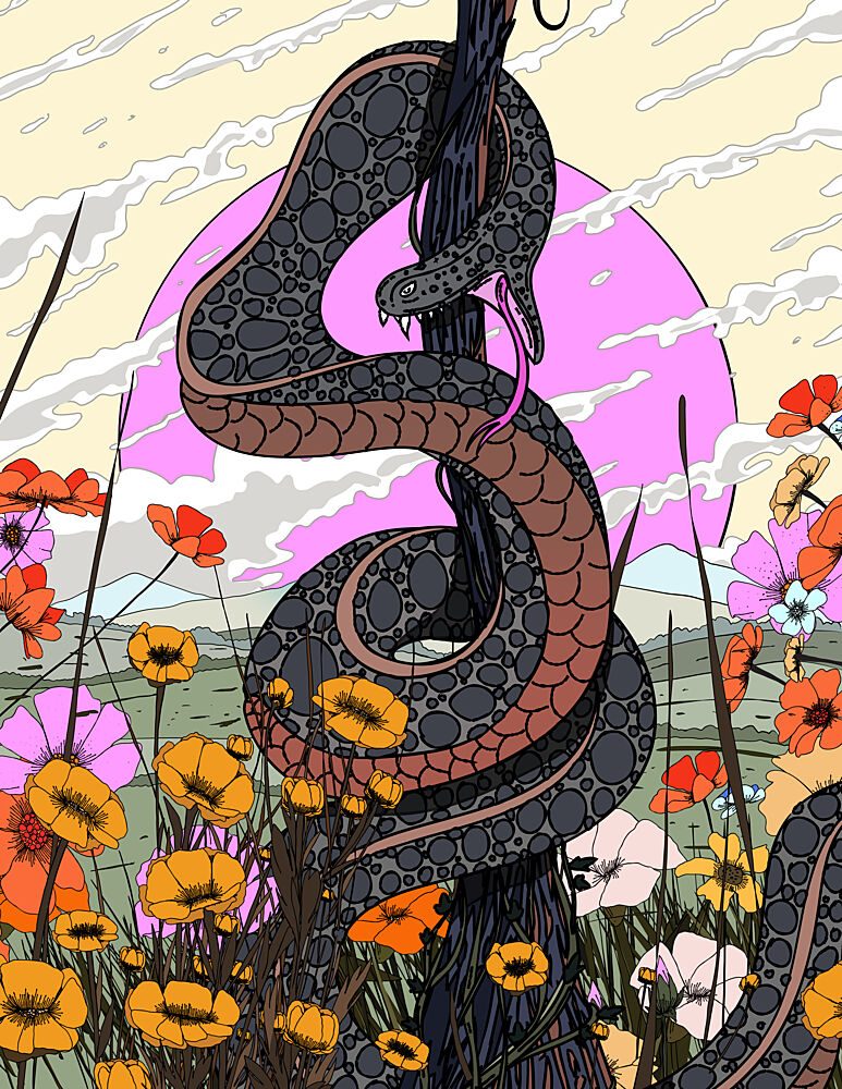 Pink Sun Serpent Blooms art print by Nicholas for $57.95 CAD