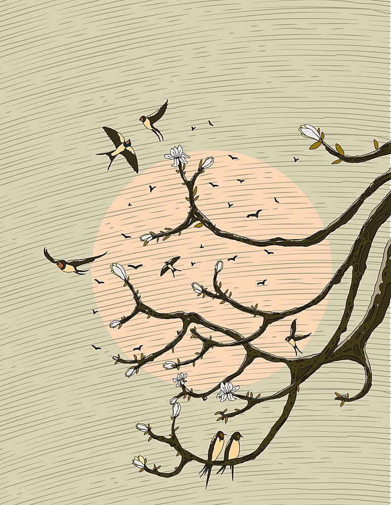 Oriental Swallows Bloom art print by Nicholas for $57.95 CAD