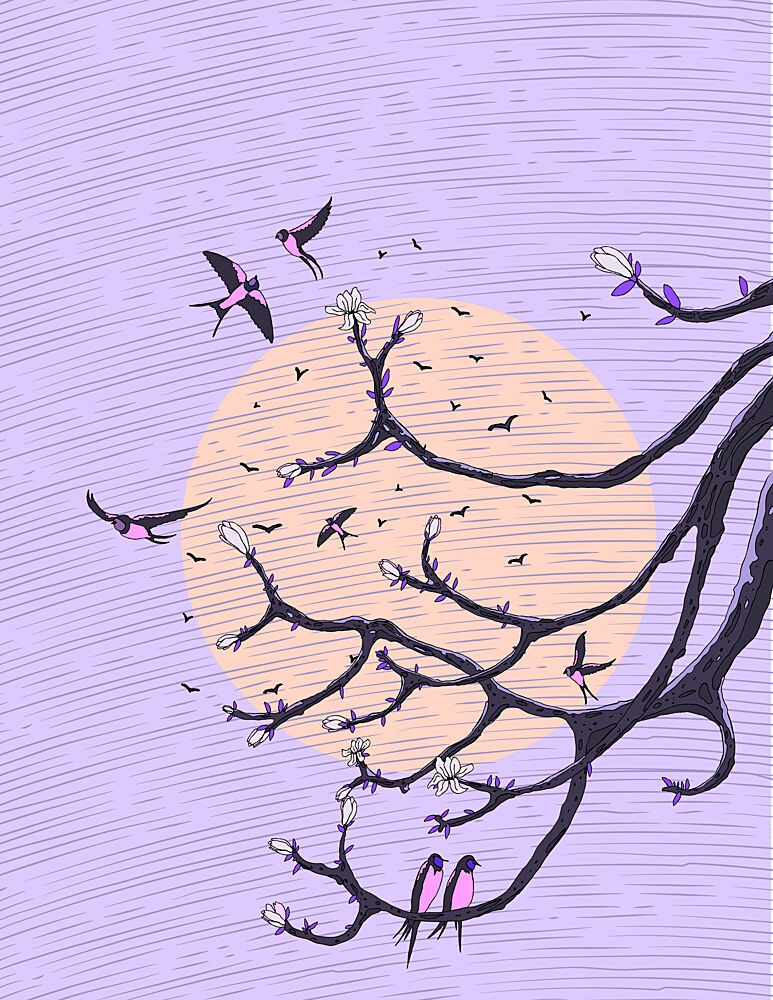 Swallows Blossom Moon art print by Nicholas for $57.95 CAD