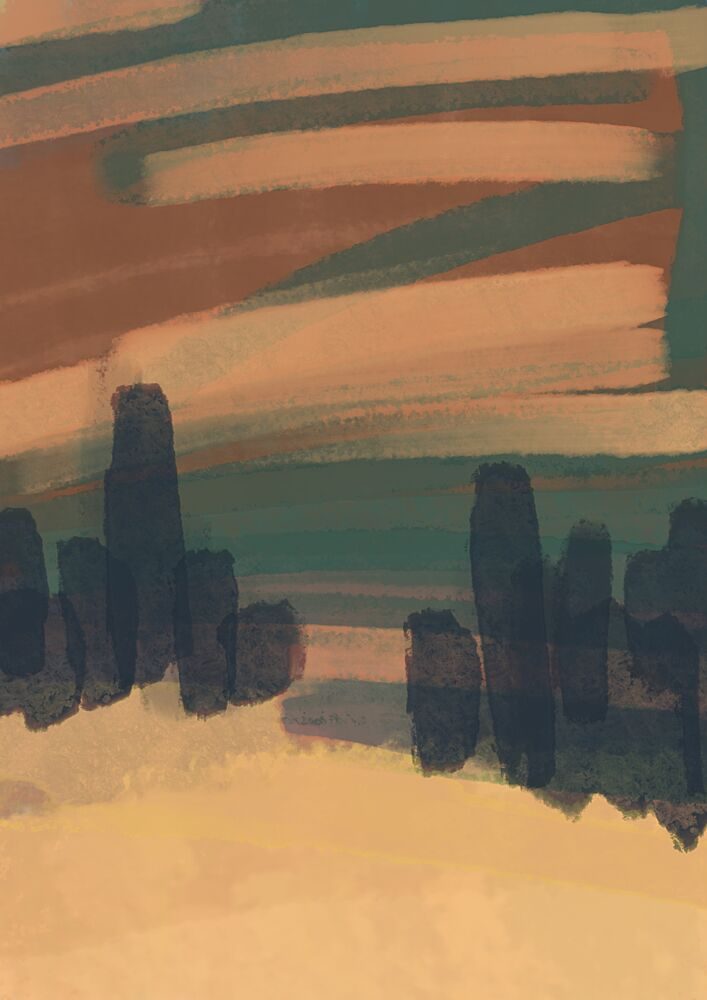 Warm Abstract Horizon art print by Nilesh Kulkarni for $57.95 CAD