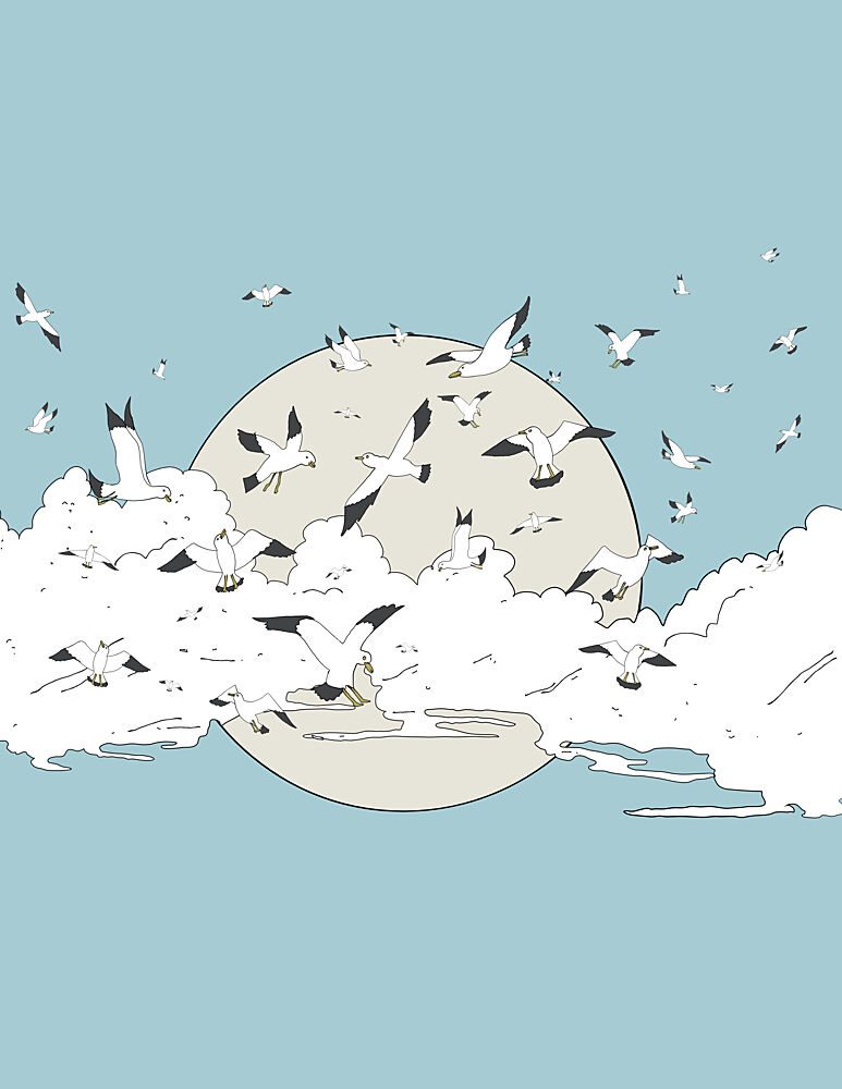 Seagulls Flying Moonlit Sky art print by Nicholas for $57.95 CAD