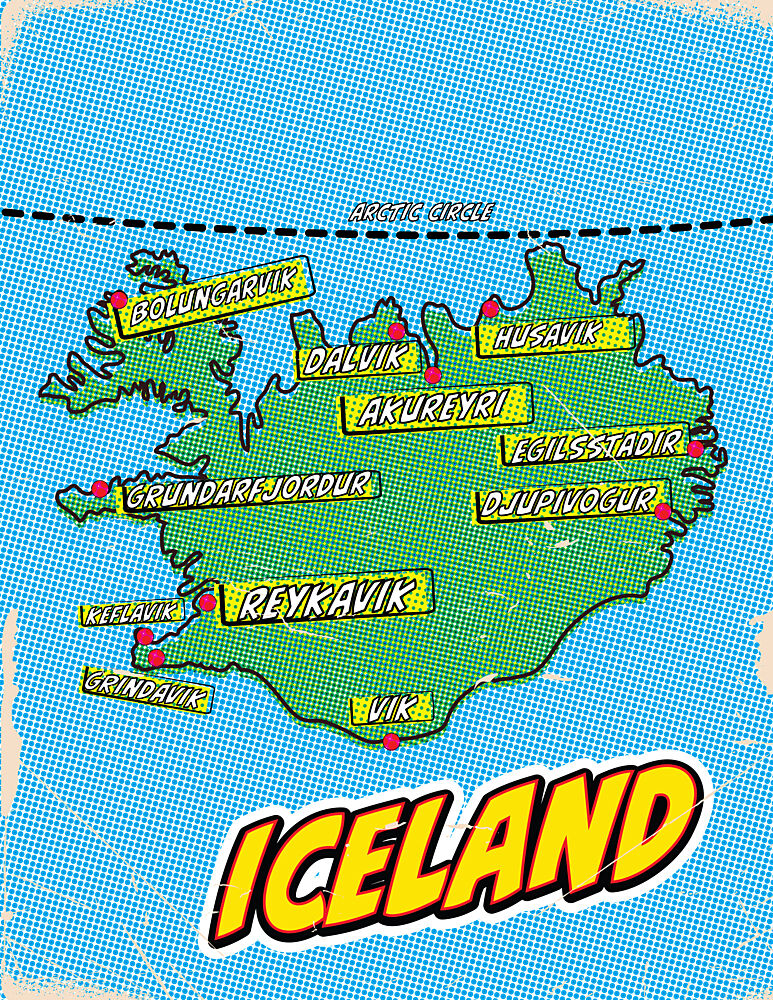 Pop Art Iceland Map art print by Nicholas for $57.95 CAD