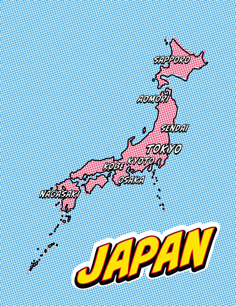 Pop Art Japan Map art print by Nicholas for $57.95 CAD