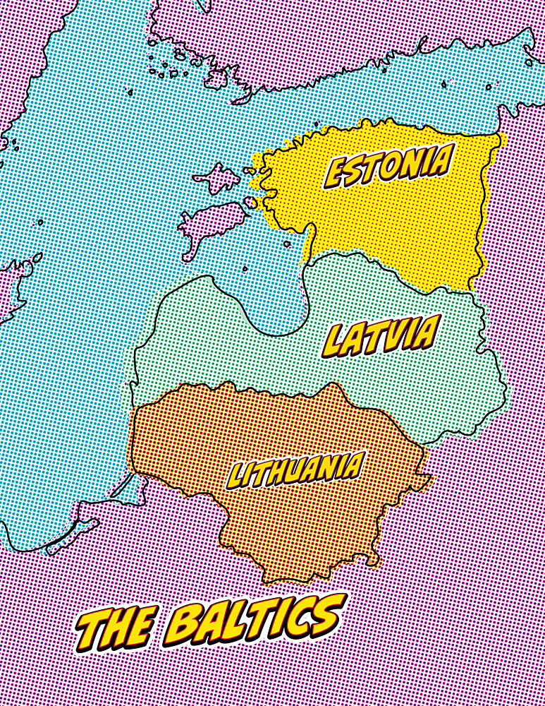 Pop Art Baltics Map art print by Nicholas for $57.95 CAD