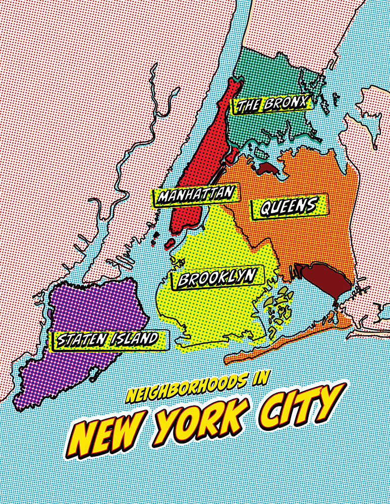 Nyc Boroughs Comic Map art print by Nicholas for $57.95 CAD