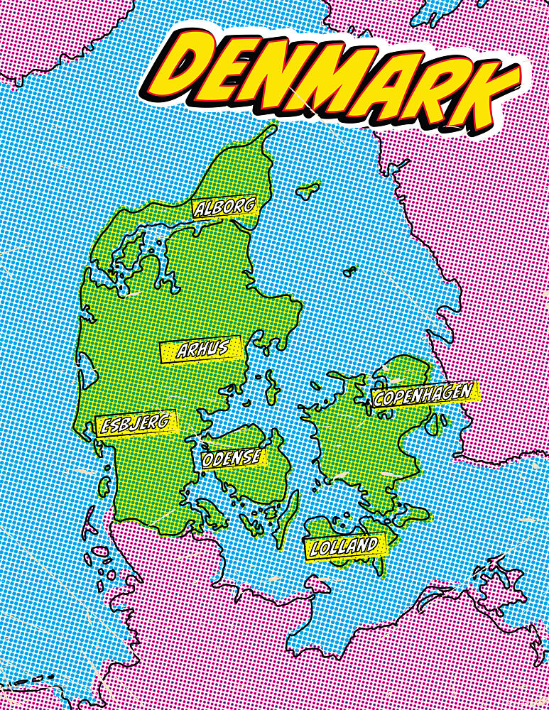 Vibrant Denmark Map art print by Nicholas for $57.95 CAD