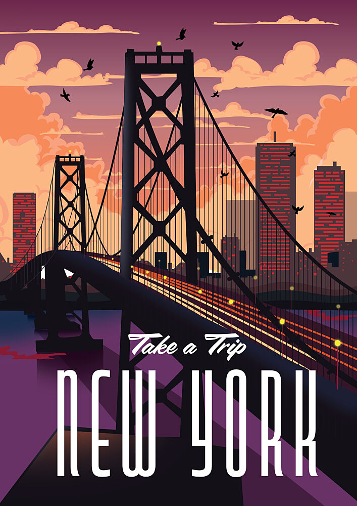 New York City Sunset Bridge art print by Nicholas for $57.95 CAD