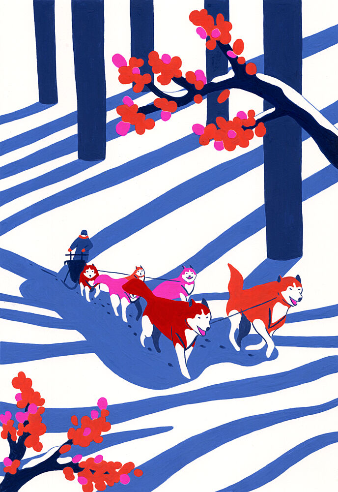 Husky Sledding Adventure art print by Julie Lesouef for $57.95 CAD