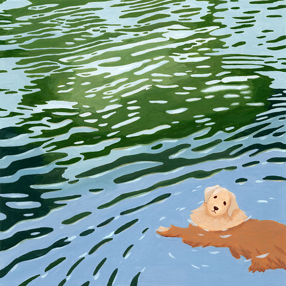 Swimming Golden Retriever art print by Julie Lesouef for $57.95 CAD