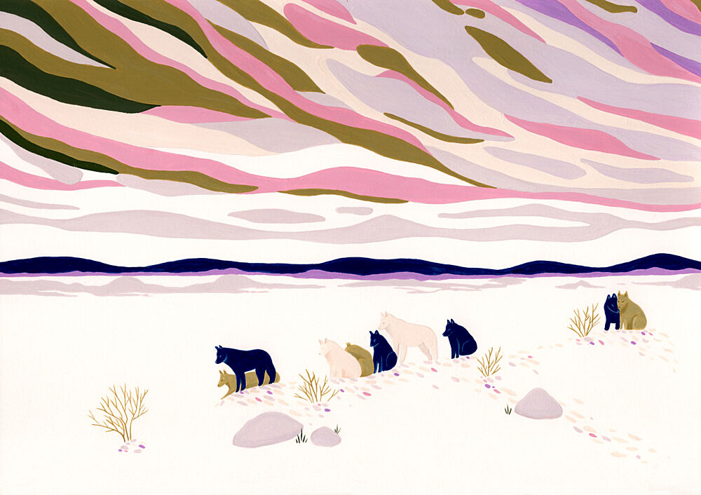 Colorful Arctic Wolves art print by Julie Lesouef for $57.95 CAD