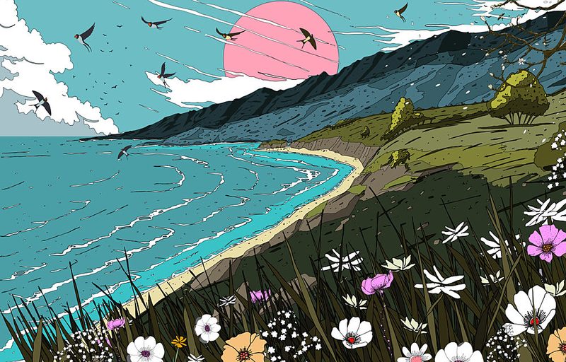 Coastal Bloom with Birds art print by Nicholas for $57.95 CAD