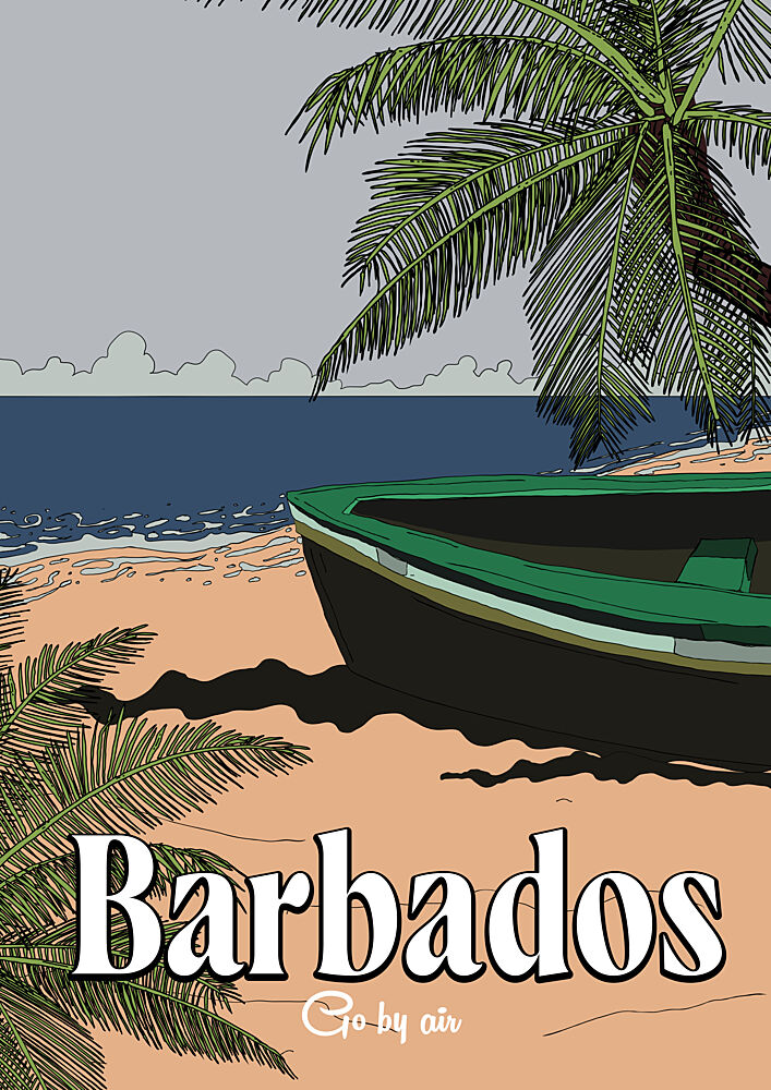 Vintage Barbados Beach Boat art print by Nicholas for $57.95 CAD