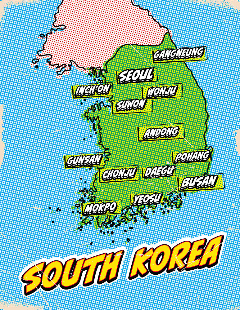 Retro South Korea Map art print by Nicholas for $57.95 CAD