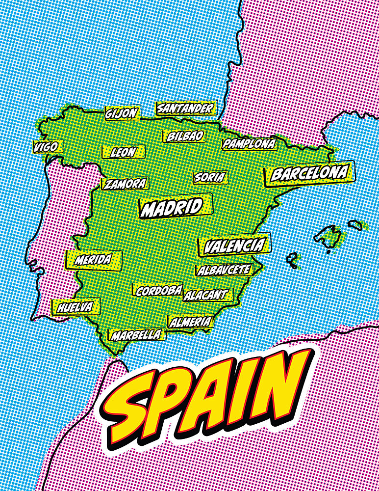 Pop Art Spain Map art print by Nicholas for $57.95 CAD