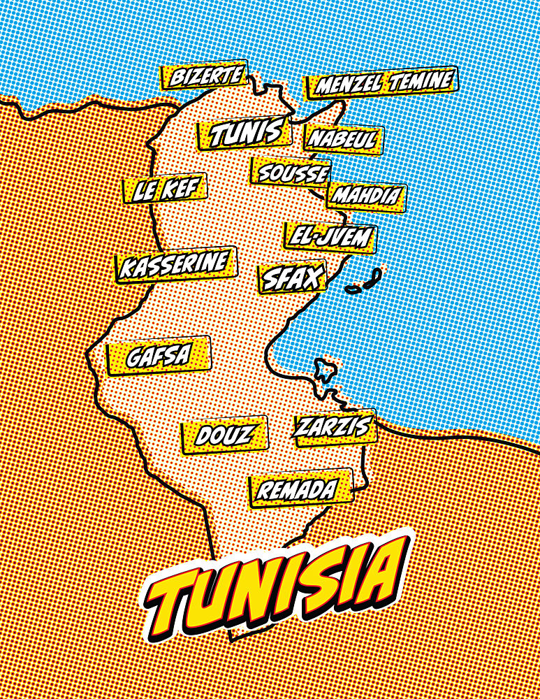 Tunisia Pop Art Map art print by Nicholas for $57.95 CAD