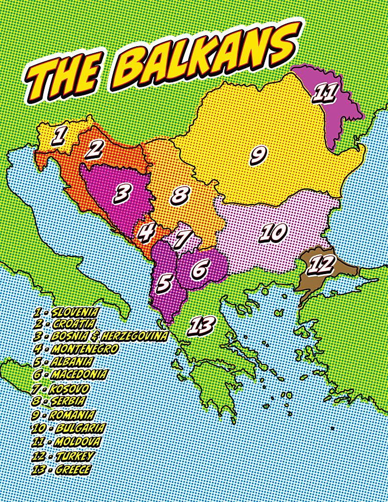 Colorful Balkans Map art print by Nicholas for $57.95 CAD