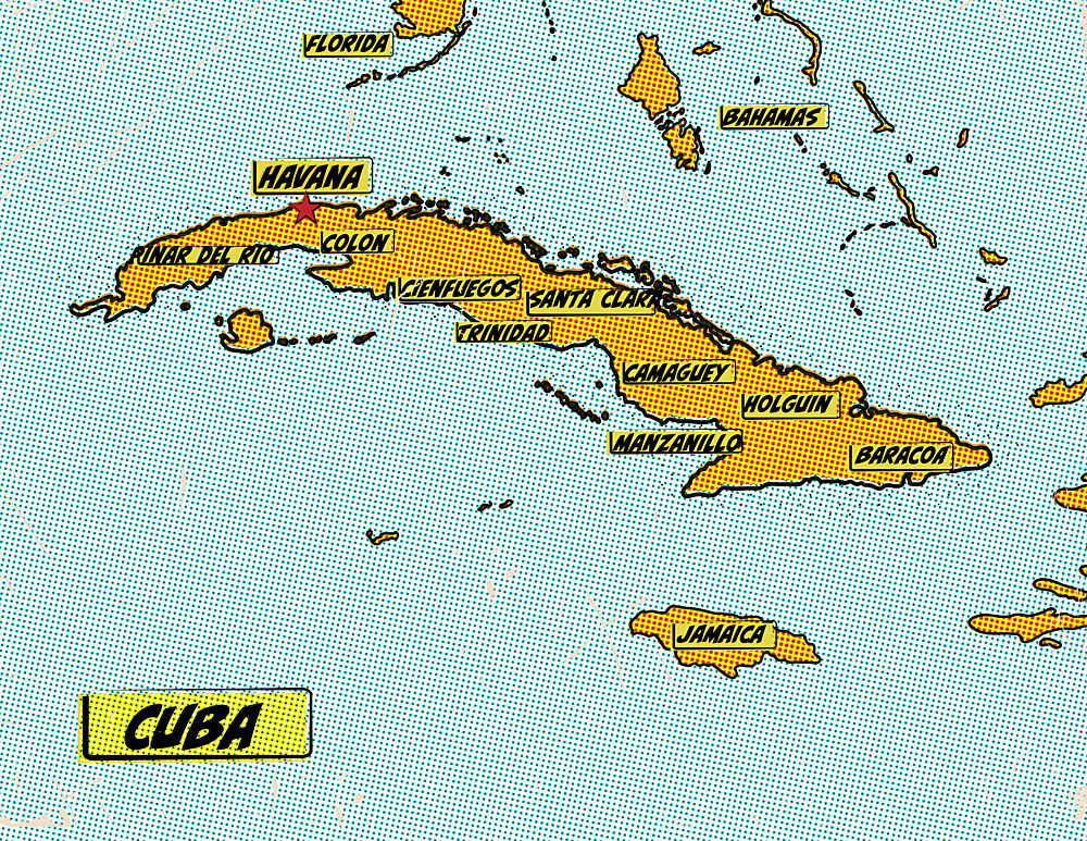Retro Cuba Travel Map art print by Nicholas for $57.95 CAD