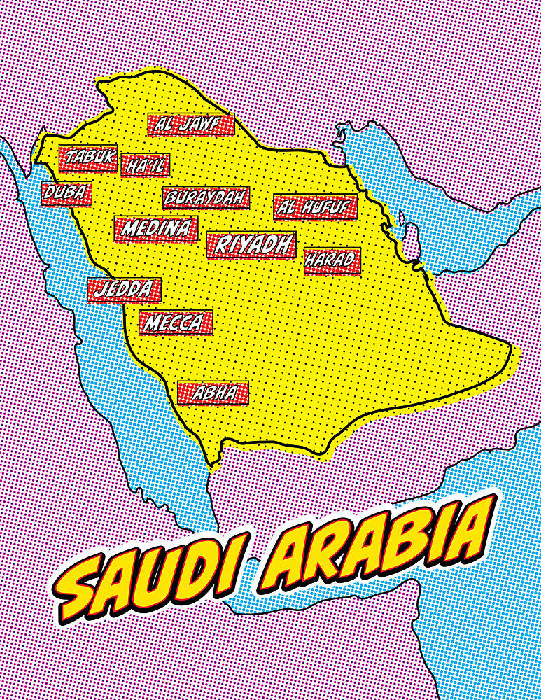 Pop Art Saudi Arabia Map art print by Nicholas for $57.95 CAD