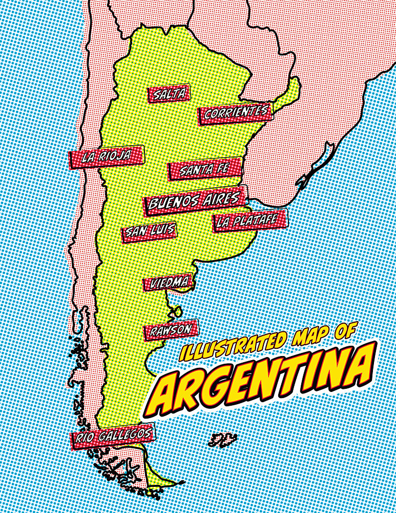 Illustrated Argentina Map art print by Nicholas for $57.95 CAD