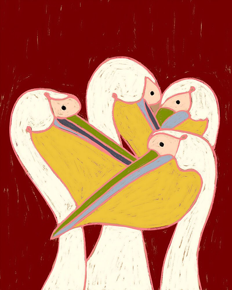 Colorful Pelican Flock art print by Uma Gokhale for $57.95 CAD