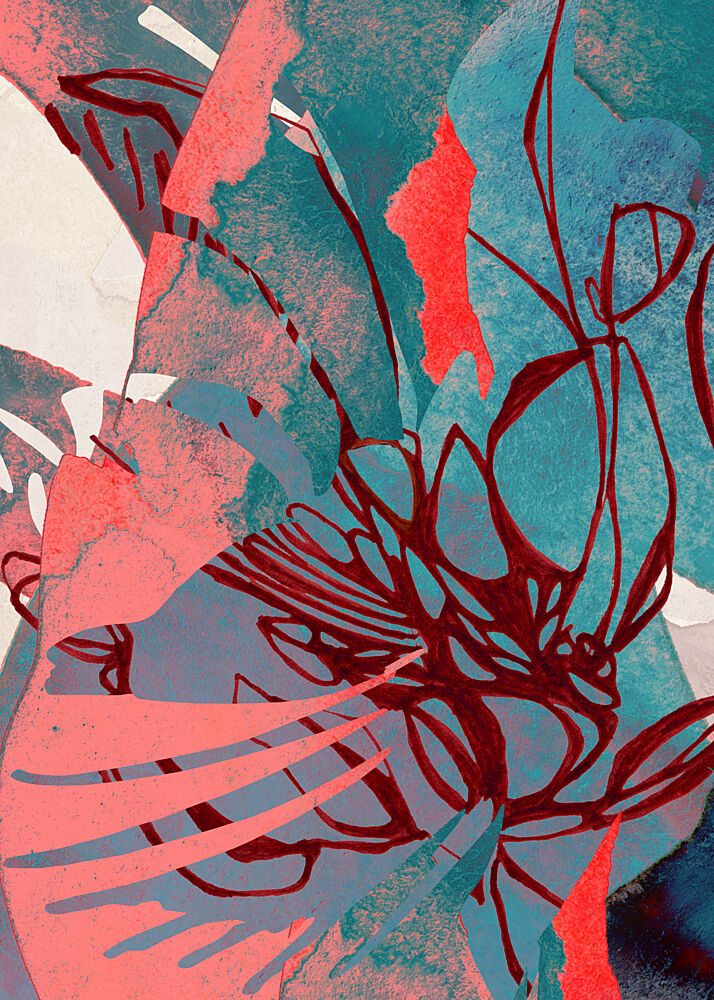 Coral Teal Organic Flow art print by Jenja Braun for $57.95 CAD