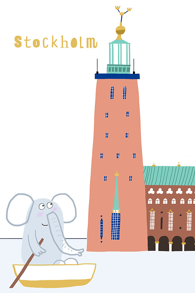 Stockholm Elephant Boating art print by Carla Daly for $57.95 CAD