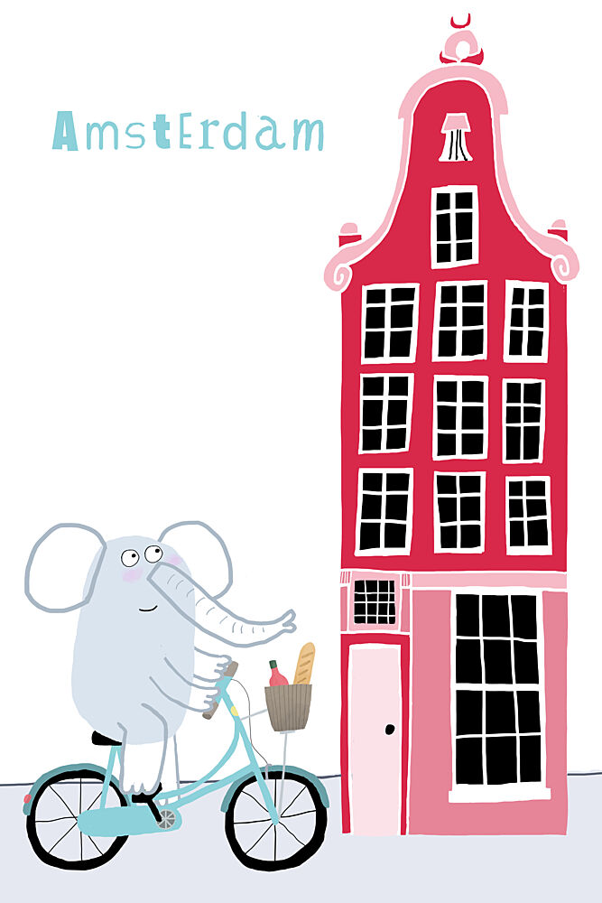 Elephant Amsterdam Bicycle art print by Carla Daly for $57.95 CAD