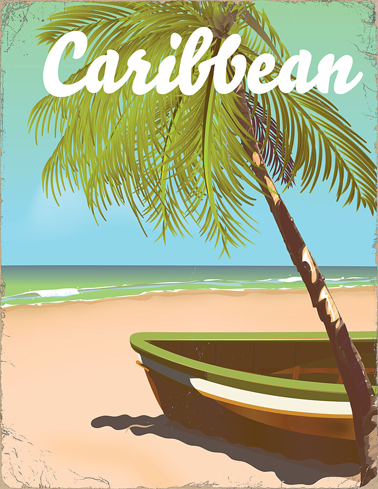 Tropical Beach Boat View art print by Nicholas for $57.95 CAD