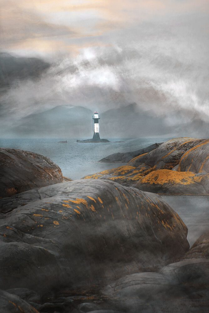 Misty Lighthouse Shore art print by Christina Sillen for $57.95 CAD
