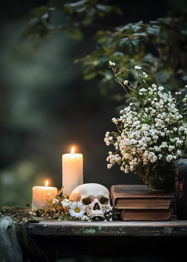 Gothic Skull and Candles art print by Justyna Jaszke for $57.95 CAD