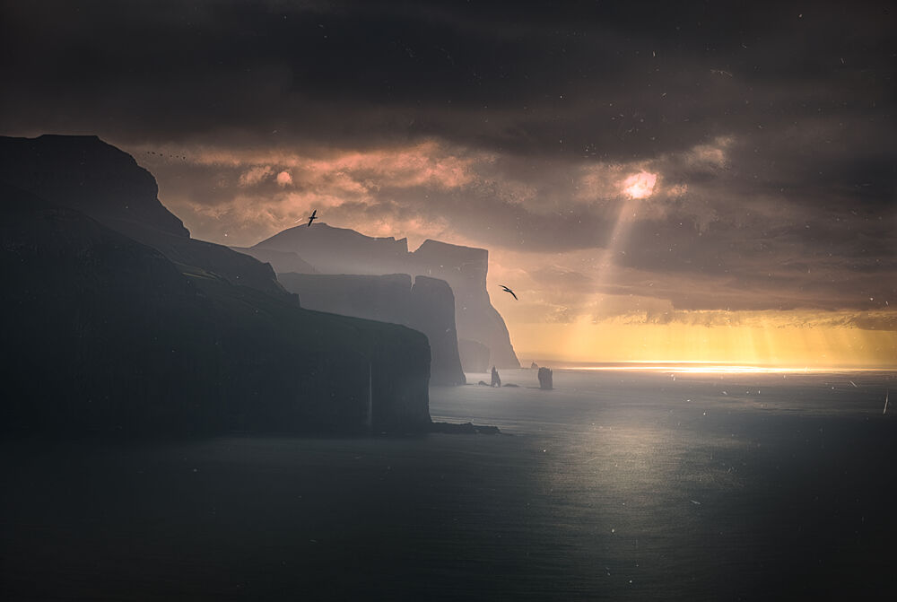 Ocean Cliffs Golden Light art print by Larry Deng Apa for $57.95 CAD