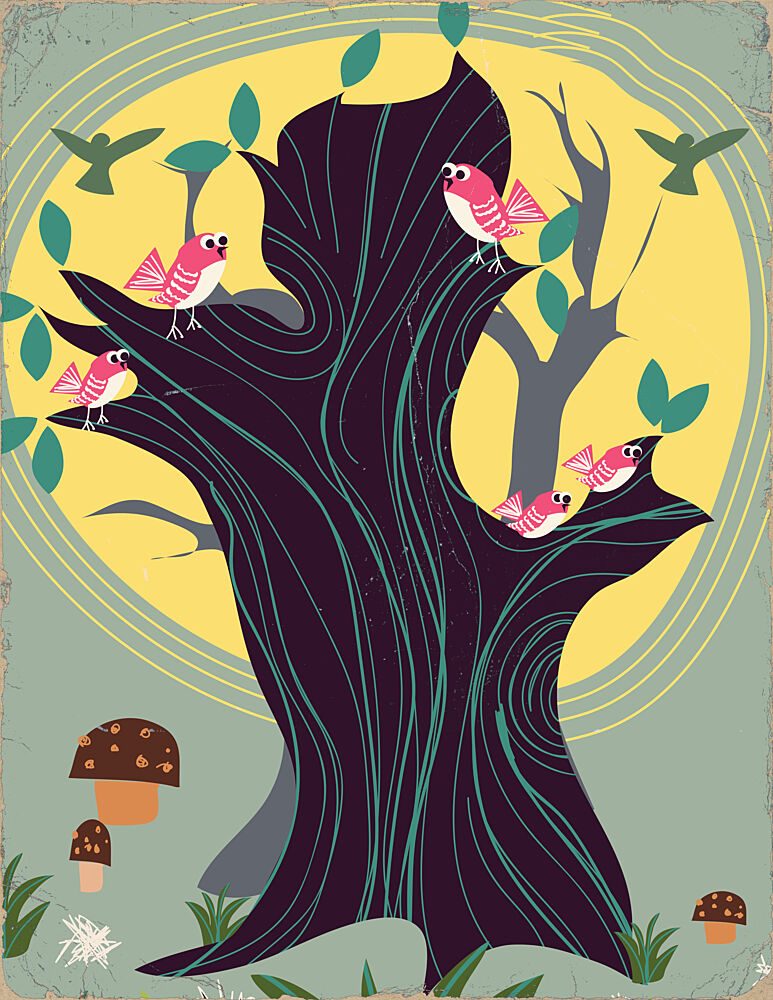 Whimsical Forest Birds art print by Nicholas for $57.95 CAD