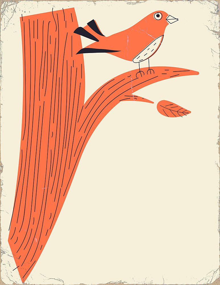 Charming Orange Bird Branch art print by Nicholas for $57.95 CAD
