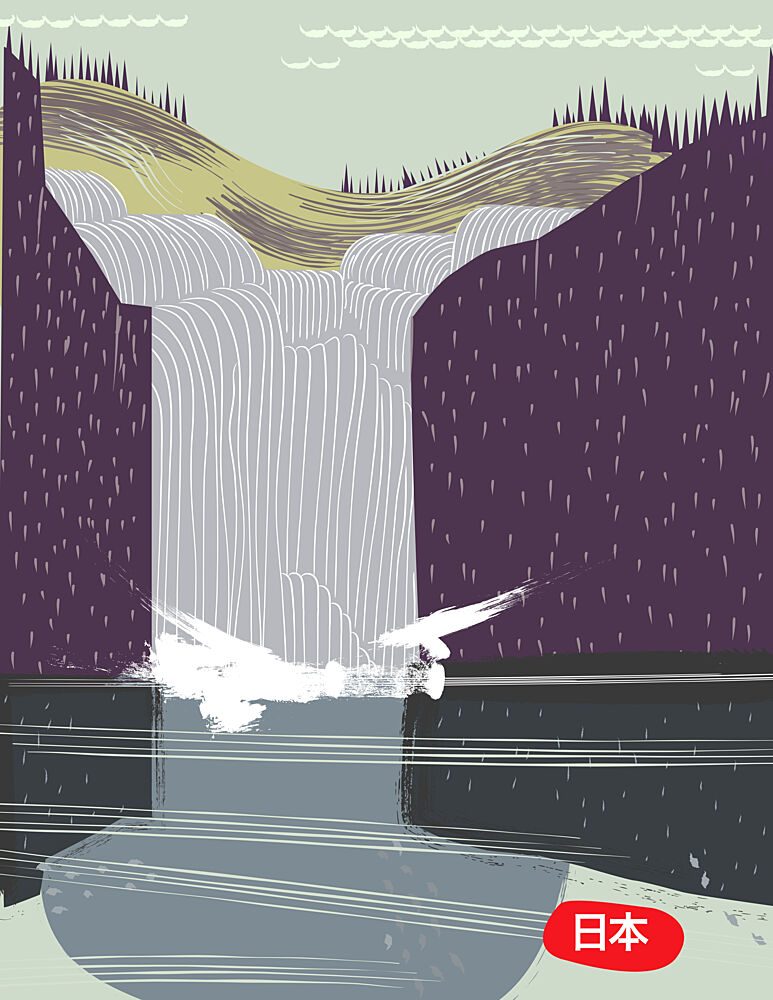 Japanese Waterfall Birds art print by Nicholas for $57.95 CAD