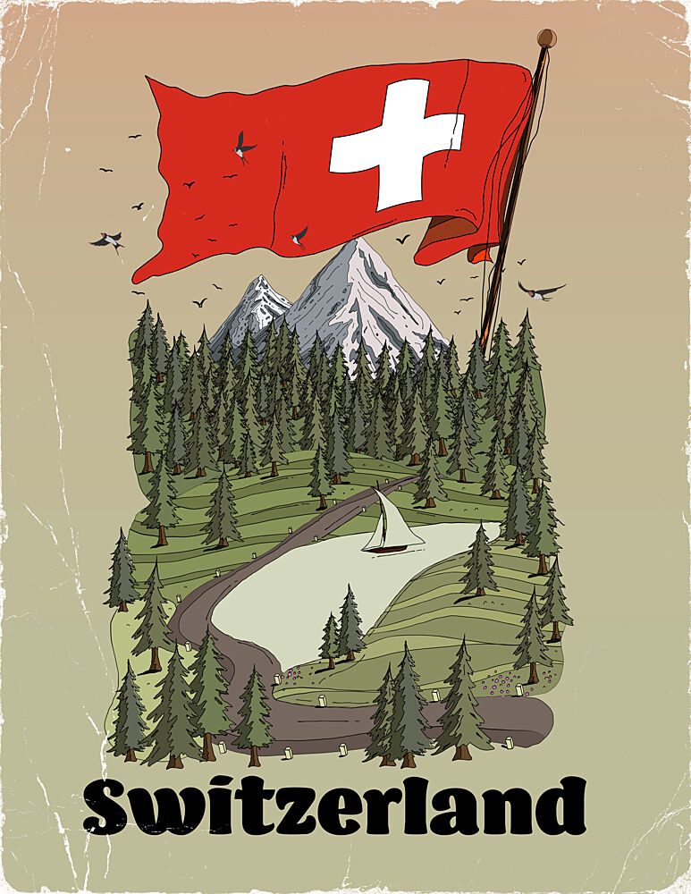 Swiss Flag Mountain Landscape art print by Nicholas for $57.95 CAD