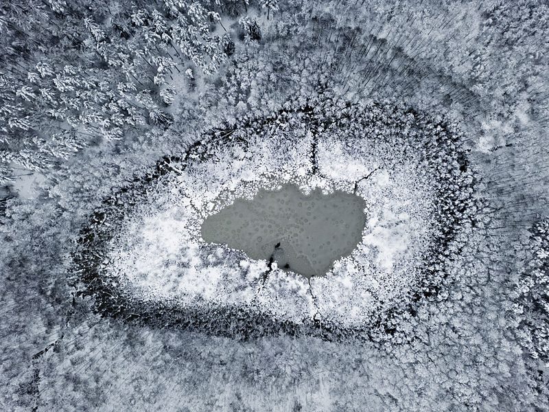 Frozen Forest Lake Aerial art print by Leszek Paradowski for $57.95 CAD