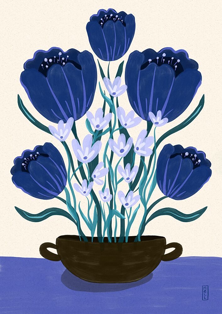 Blue Floral Arrangement art print by Dirkie Nell for $57.95 CAD