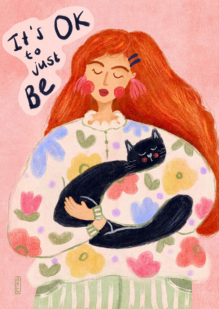 Peaceful Cat Cuddles art print by Dirkie Nell for $57.95 CAD