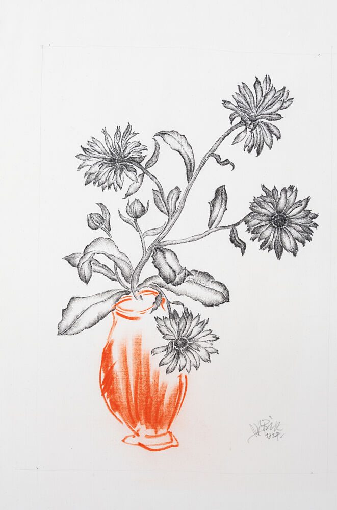 Orange Vase Botanical Drawing art print by Mette Rix for $57.95 CAD