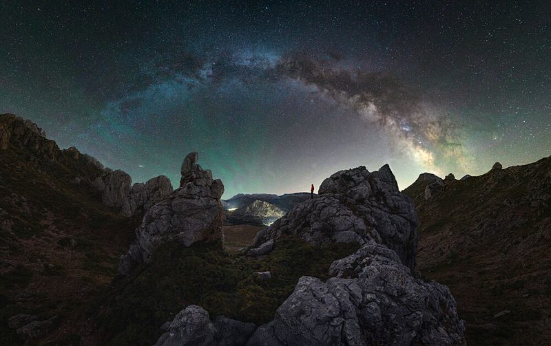 Milky Way Mountain Hiker art print by Cesar Alvarez Osorio for $57.95 CAD
