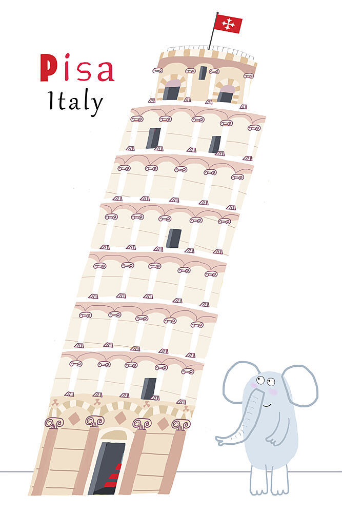 Whimsical Pisa Elephant art print by Carla Daly for $57.95 CAD