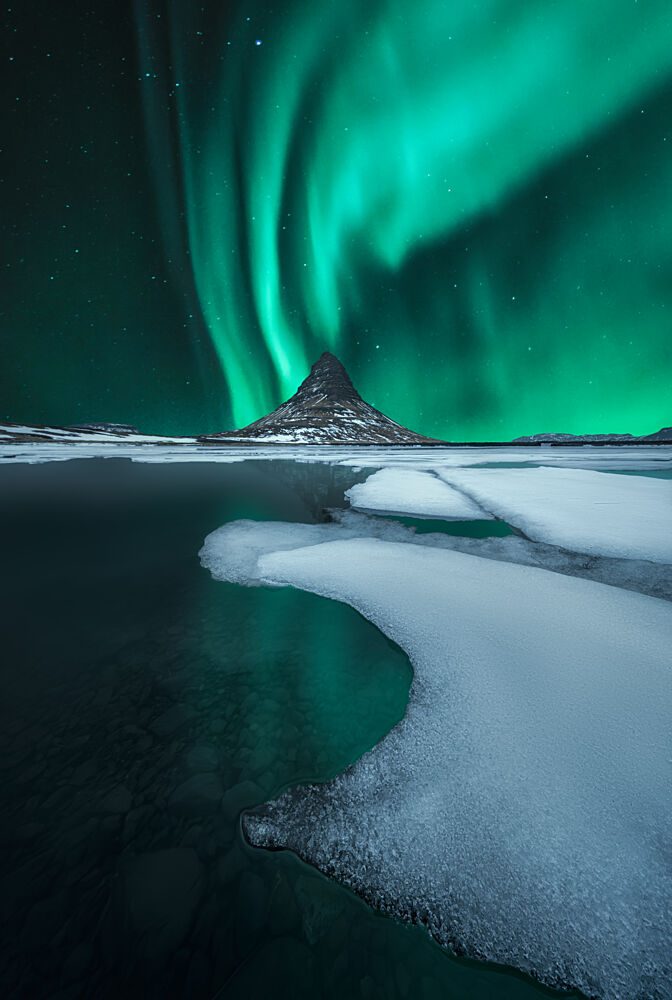 Green Aurora over Kirkjufell art print by NingYun Ye for $57.95 CAD