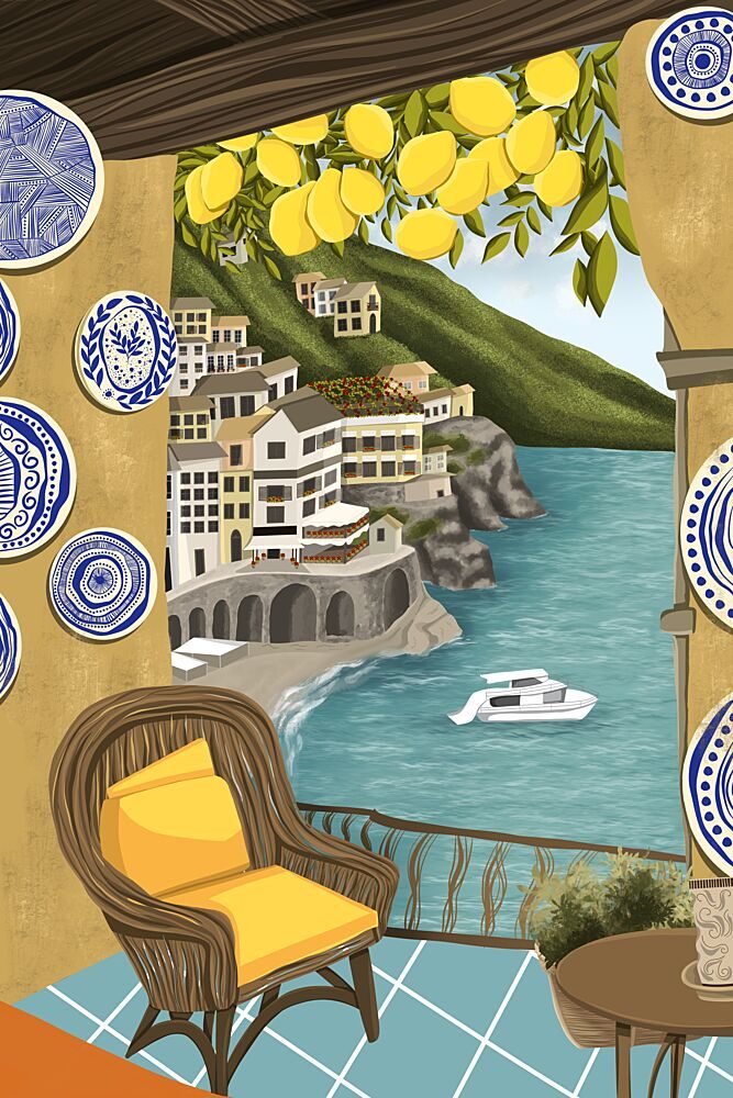 Lemons Coastal Village View art print by Tisha Joggiwala for $57.95 CAD