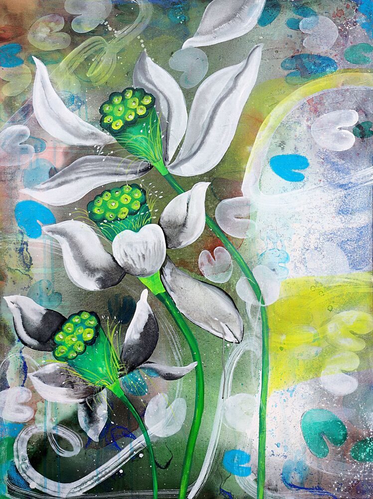 Vibrant Lotus Pond art print by Poovi Art for $57.95 CAD