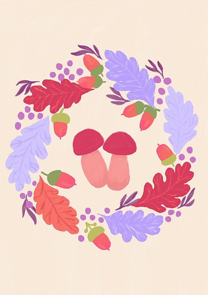 Autumn Mushroom Wreath art print by Aliya Putrus for $57.95 CAD