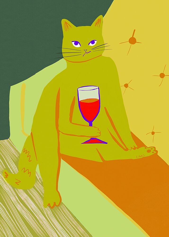 Relaxed Cat Sips Wine art print by Sharyn Bursic for $57.95 CAD