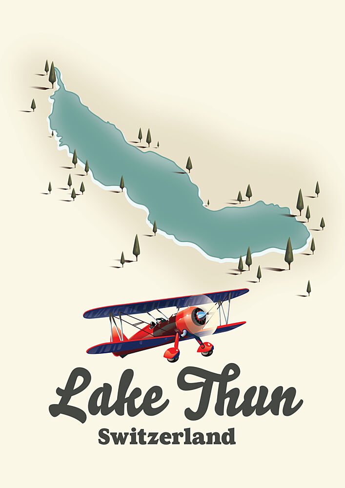 Biplane over Lake Thun art print by Nicholas for $57.95 CAD