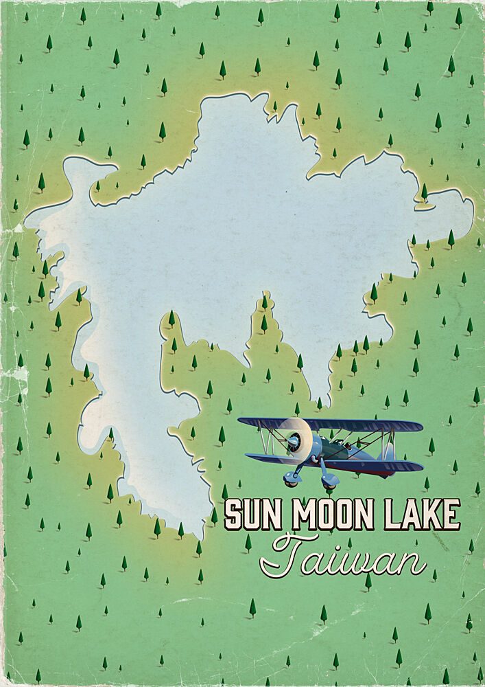 Vintage Sun Moon Lake Travel art print by Nicholas for $57.95 CAD